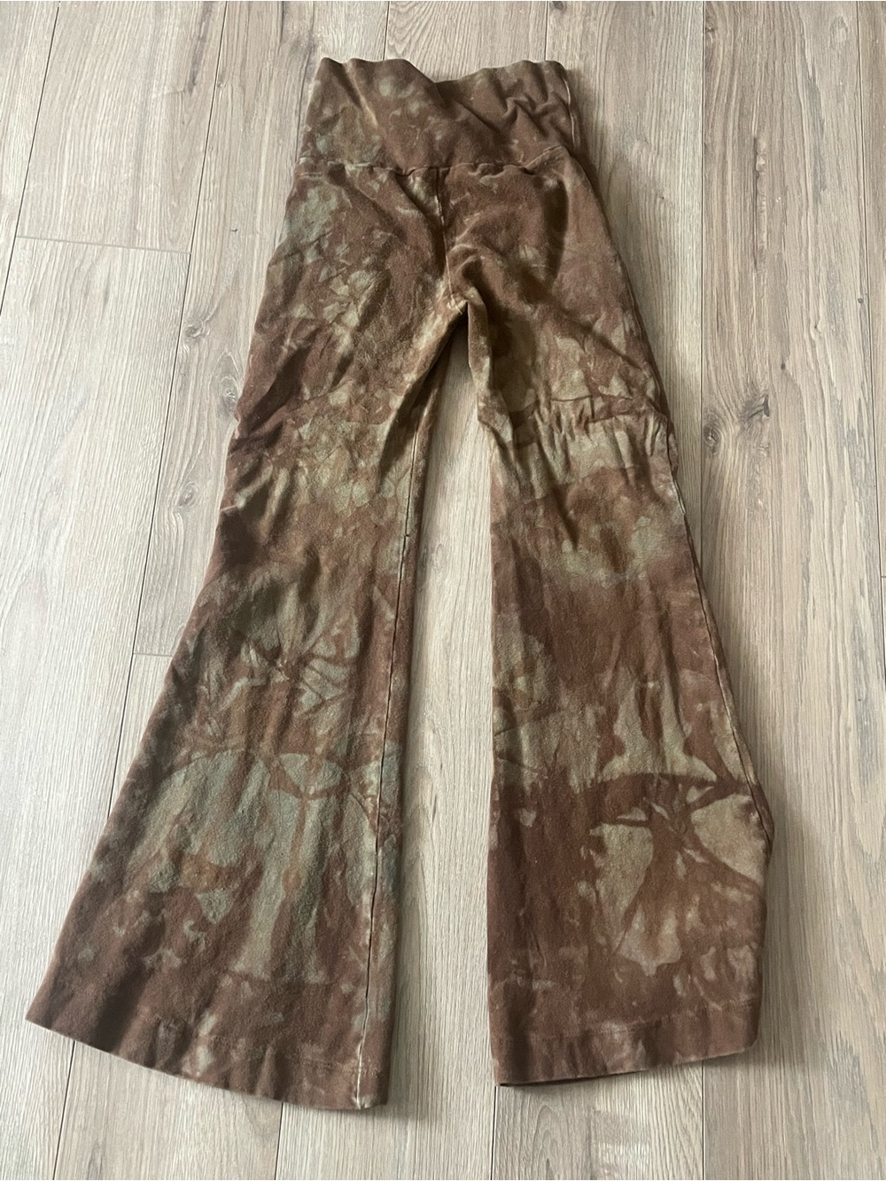 Calico Alchemy Organics hemp brown flare pants coffee marbled s small - Picture 2 of 5